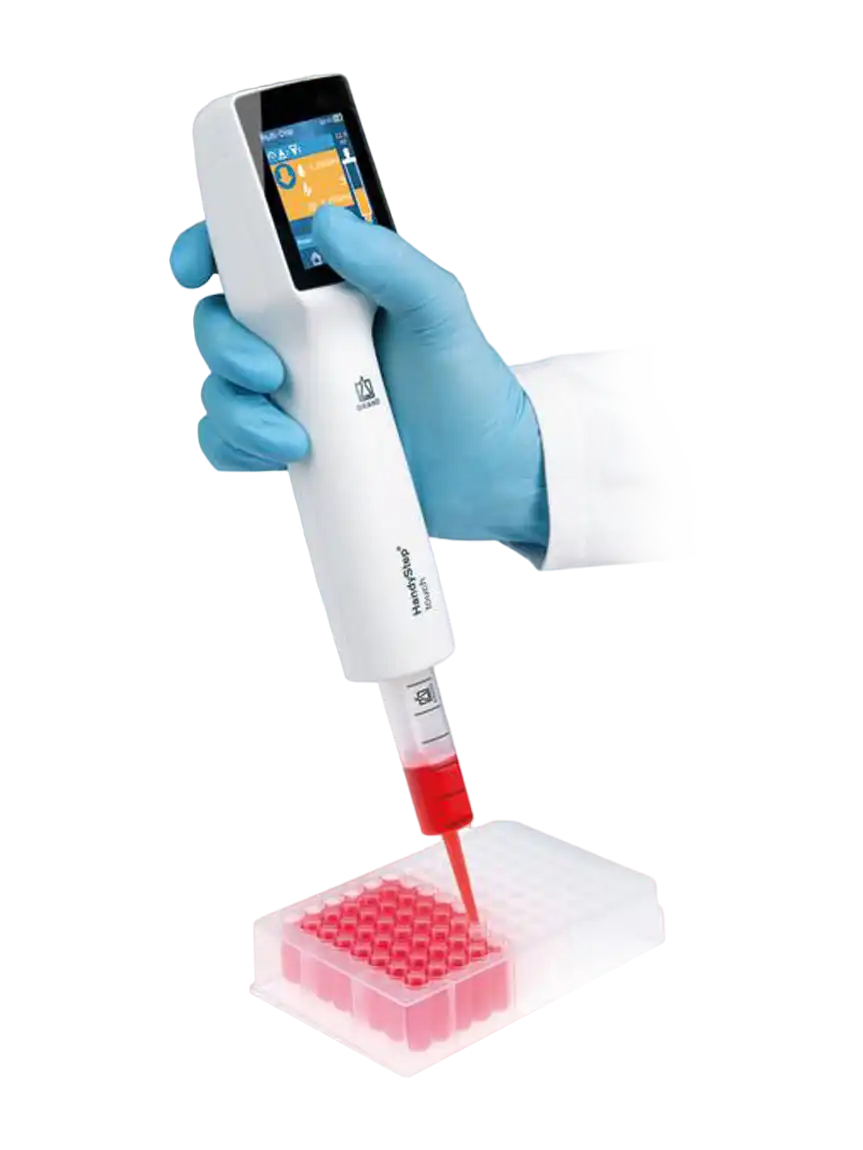 Repetitive Pipette, HandyStep® Touch, Touchscreen, 1 μl-50 ml Volume Range, with 5 PD-Tips, Charging Stand and Shelf/Rack Mount