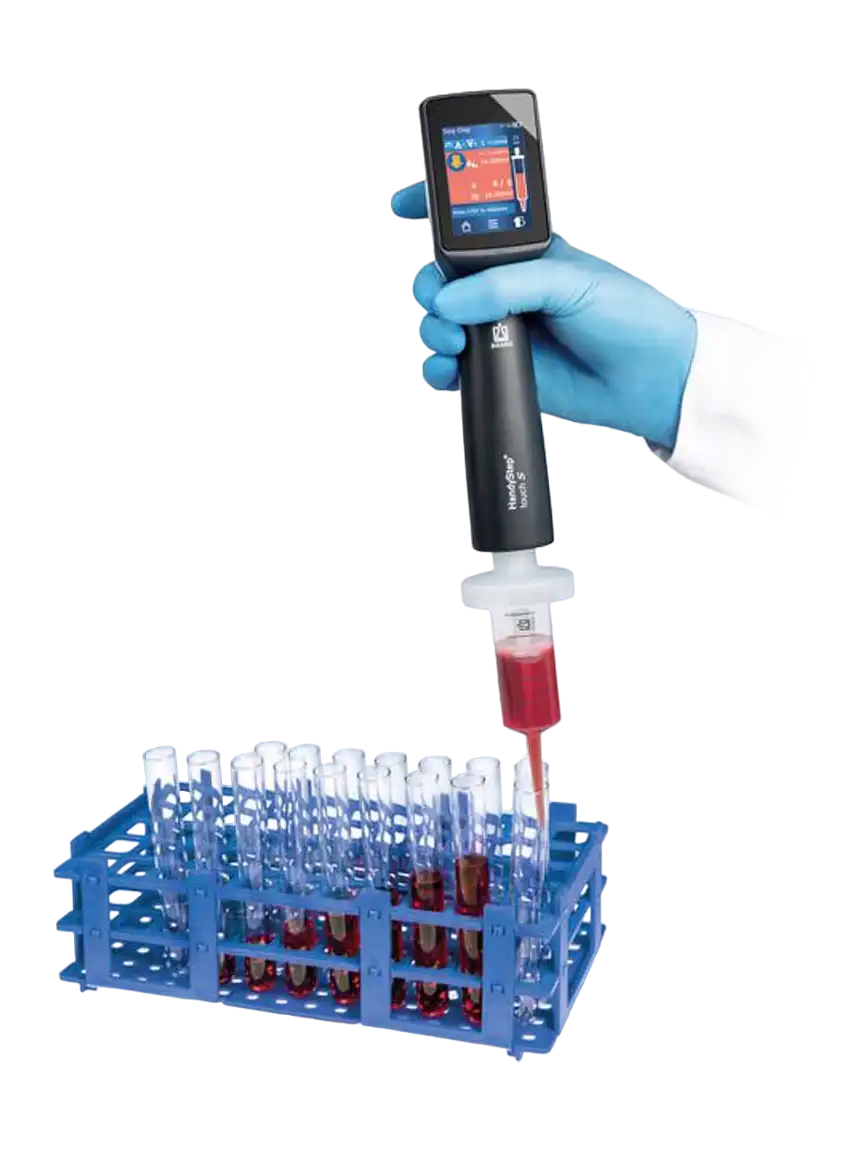 Repetitive Pipette, HandyStep® Touch S, Touchscreen, 1 µl-50 ml Volume Range, with 5 PD-Tips, Charging Stand and Shelf/Rack Mount
