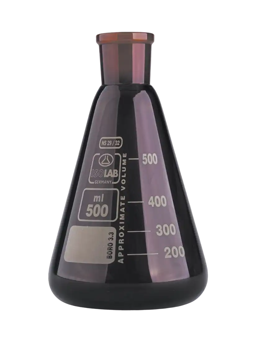 Erlenmeyer, Borosilicate Glass, Amber, NS 29/32 Joint, 500 ml Volume