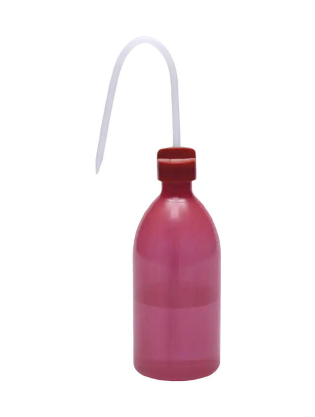Wash Bottle, P.E, Narrow Neck, Red Body, Red Cap, 500 ml Volume