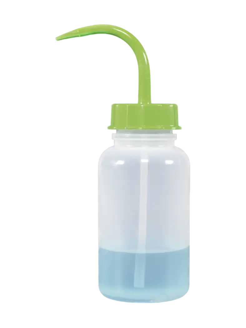 Wash Bottle, P.E, Wide Neck, Clear Body, Green Cap, 500 ml Volume